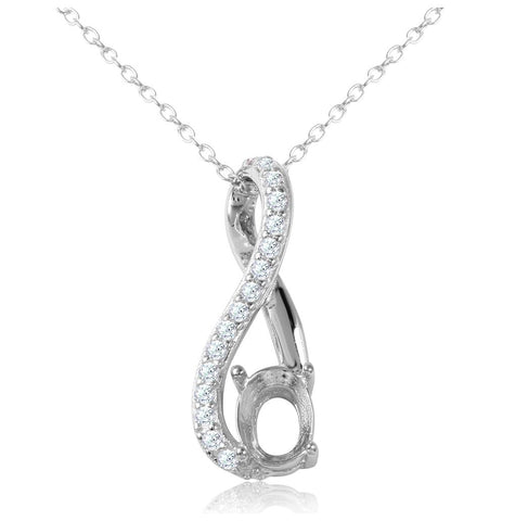 .925 Sterling Silver Rhodium Plated Infinity With Cz And Mounting Necklace