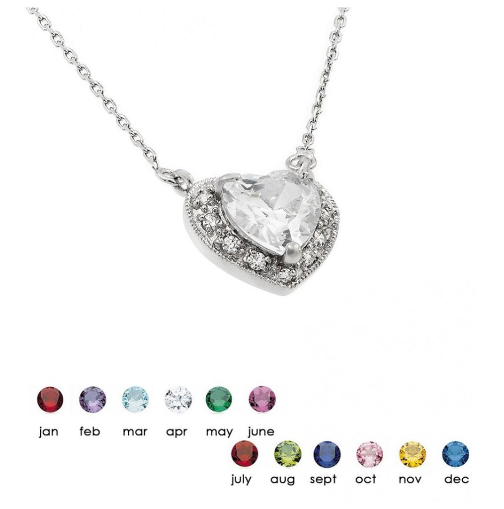 .925 Sterling Silver Rhodium Plated Clear Cz Birthstone Pendant Necklace