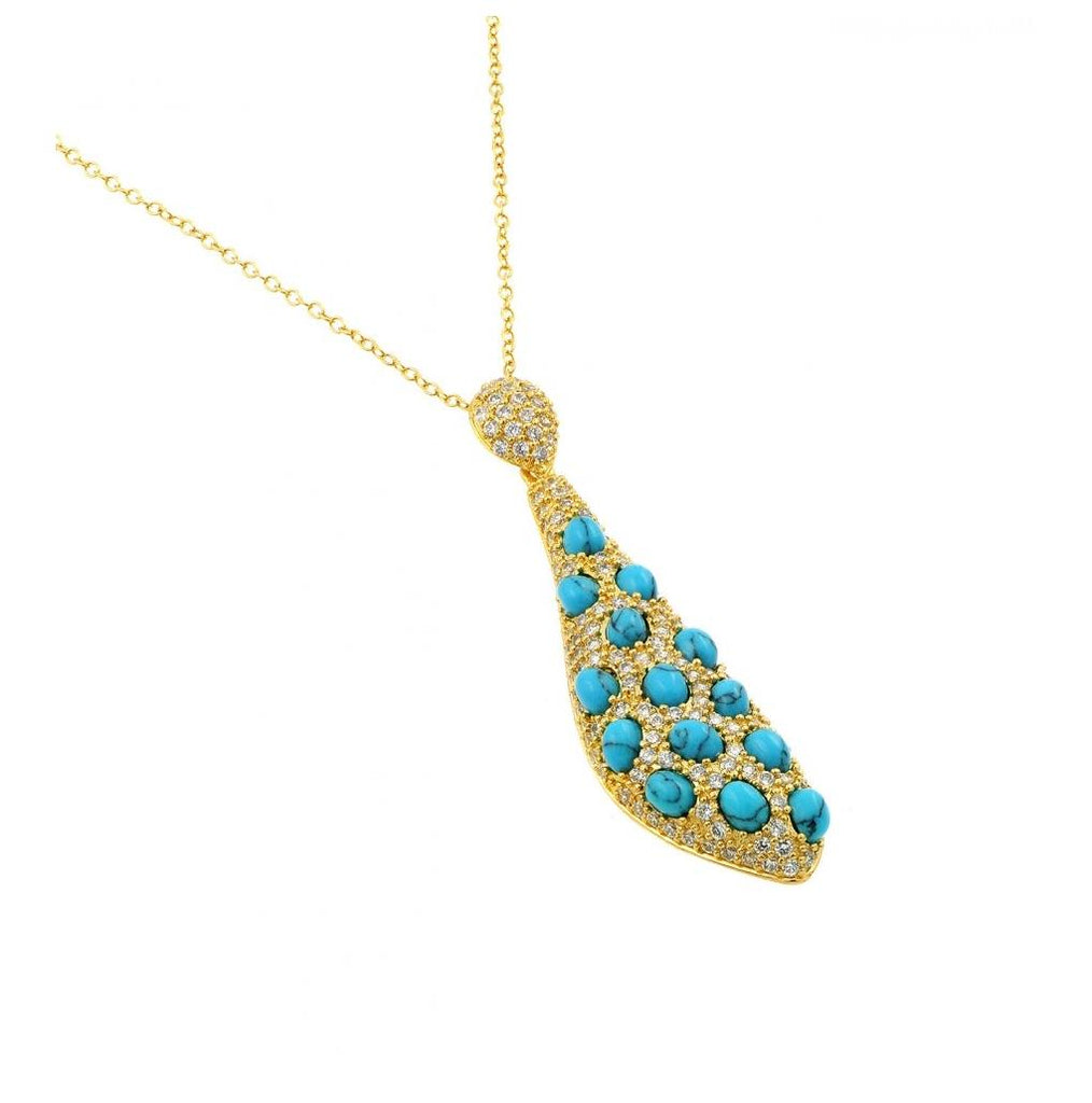 .925 Sterling Silver Gold Plated Blue Stone Vase Shape Pendant Necklace