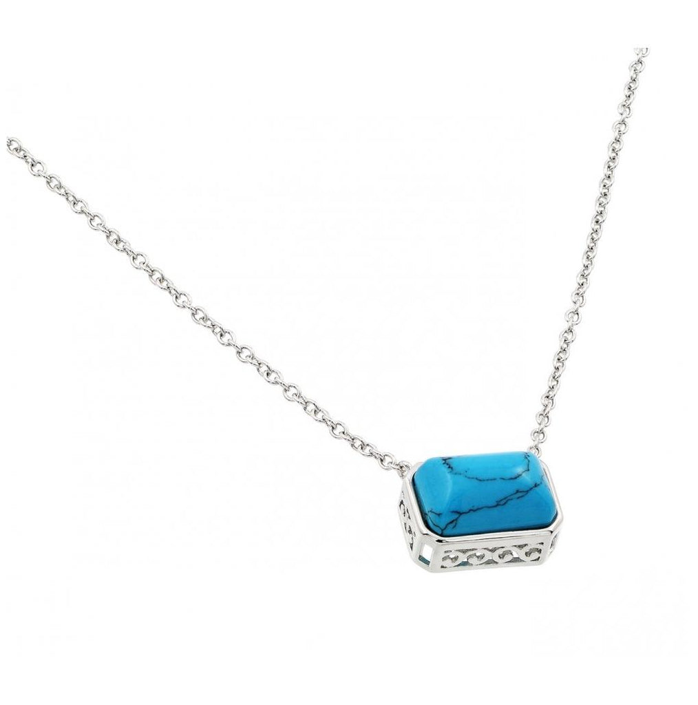 .925 Sterling Silver Rhodium Plated Clear Cz Rectangle Stone Pendant Necklace