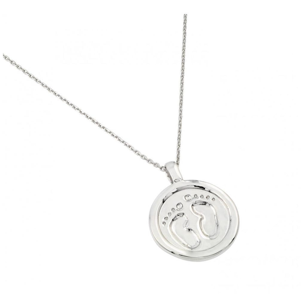 .925 Sterling Silver Rhodium Plated Footprints Pendant Necklace