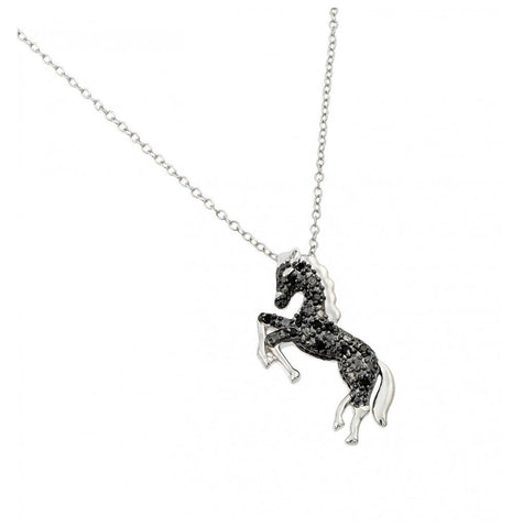 .925 Sterling Silver Rhodium Plated Horse Pendant