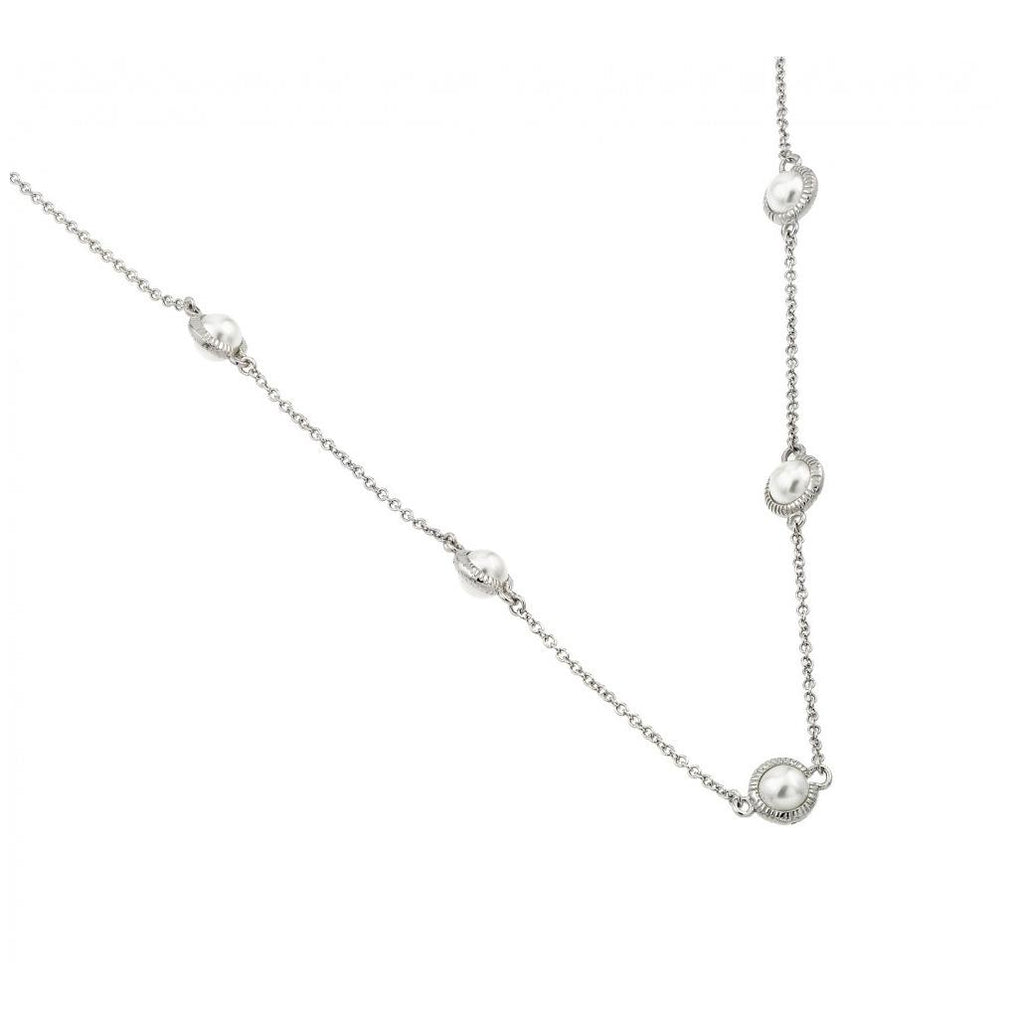 .925 Sterling Silver Rhodium Plated Pearl Necklace