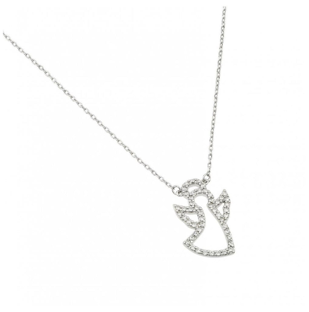 .925 Sterling Silver Rhodium Plated Open Cz Angel Necklace