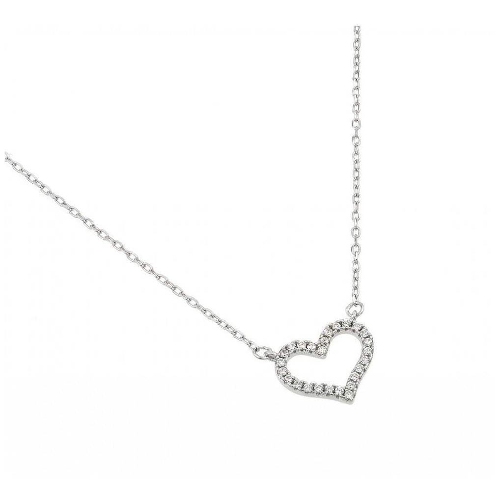 .925 Sterling Silver Rhodium Plated Open Cz Heart Necklace