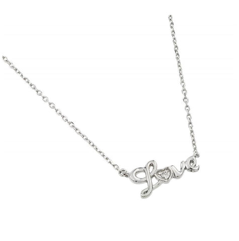 .925 Sterling Silver Rhodium Plated Love Cz Necklace