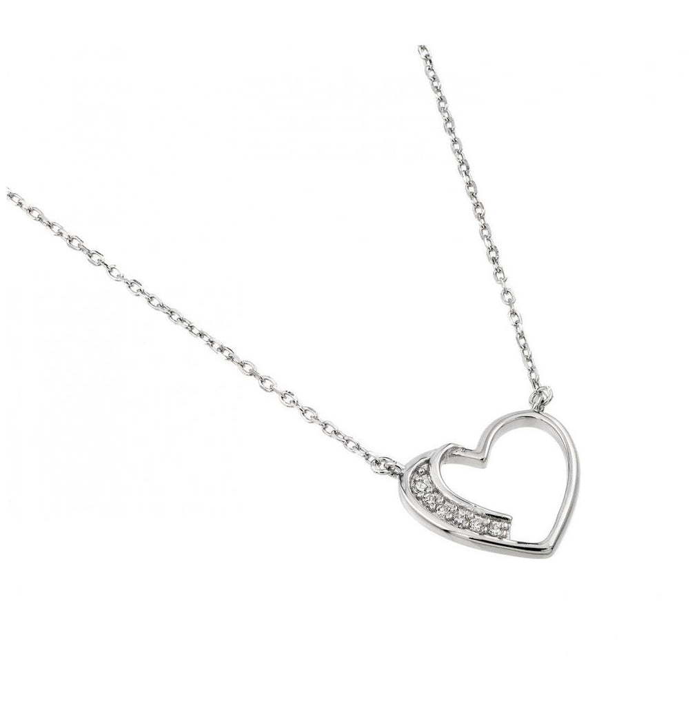 .925 Sterling Silver Rhodium Plated Cz Heart Necklace