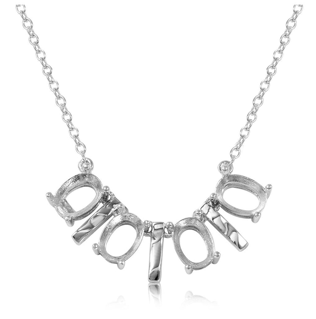 .925 Sterling Silver Rhodium Plated 4 Oval Mounting With Bars Necklace