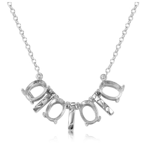 .925 Sterling Silver Rhodium Plated 4 Oval Mounting With Bars Necklace