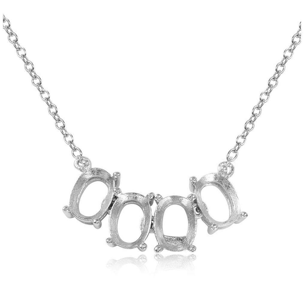 .925 Sterling Silver Rhodium Plated 4 Oval Mounting Necklace