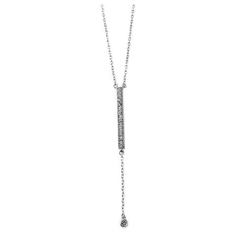 .925 Sterling Silver Rhodium Plated Pendant Clear Cz Bar Necklace