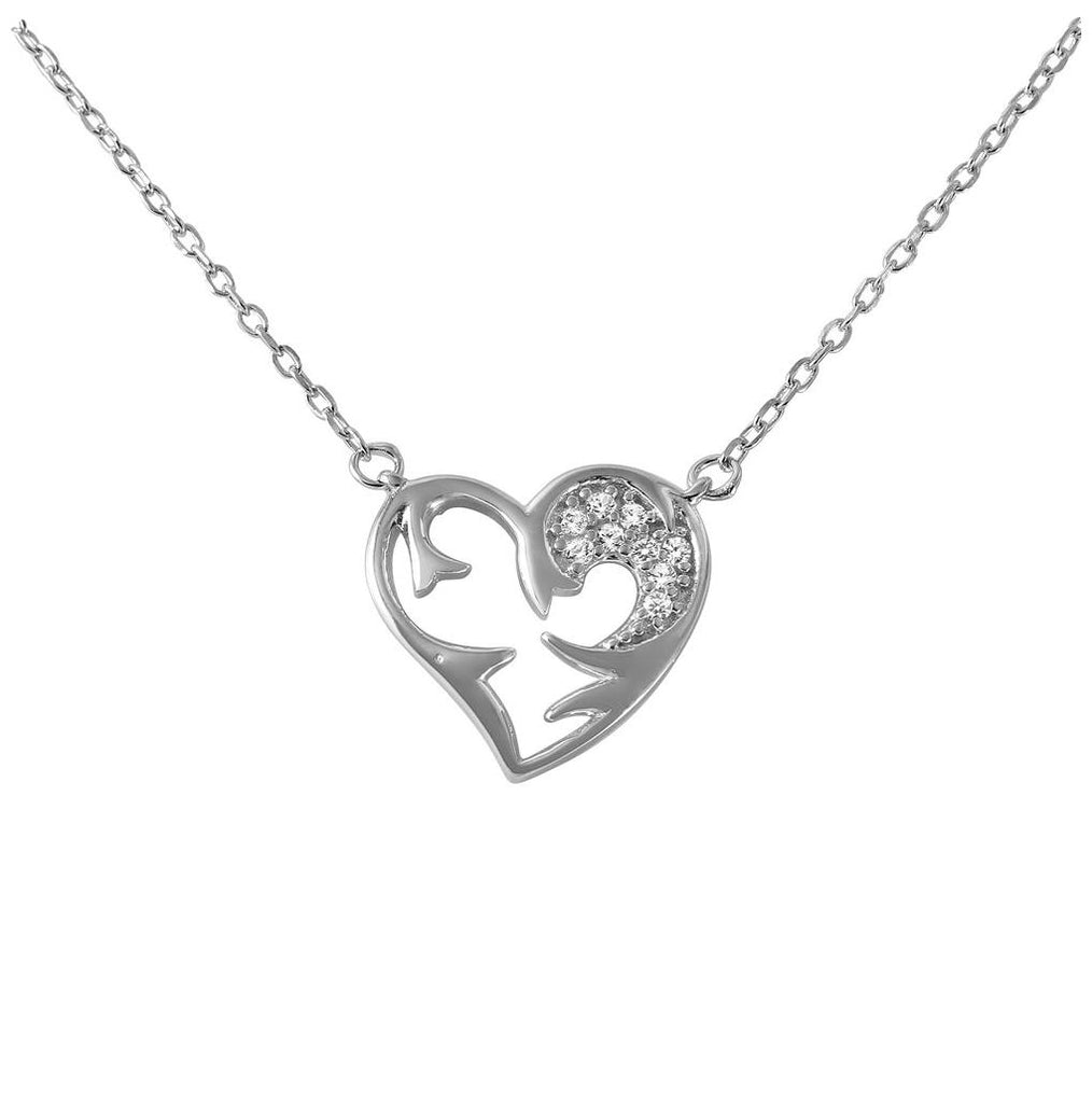 .925 Sterling Silver Rhodium Plated Chain & Cz Open Heart Pendent