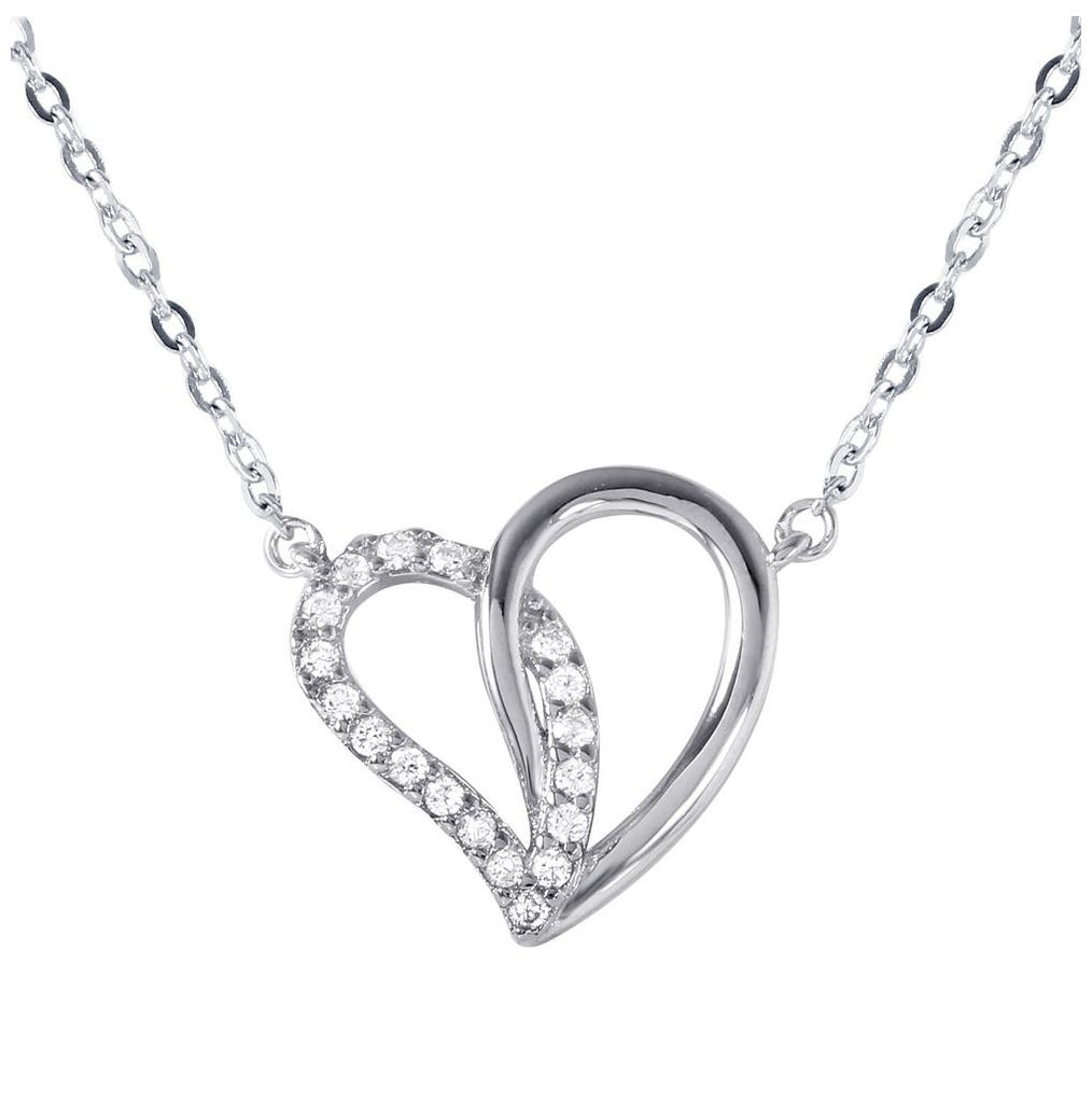 .925 Sterling Silver Dual Open Heart Pendant With Cz Accents Necklace