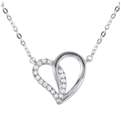 .925 Sterling Silver Dual Open Heart Pendant With Cz Accents Necklace