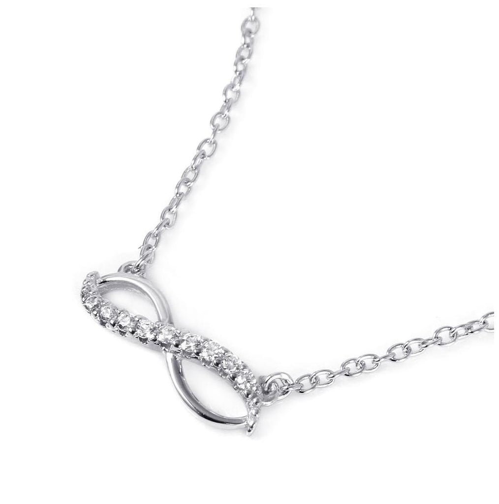 .925 Sterling Silver Infinity Symbol Shaped Pendant With Cz Accents Necklace