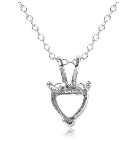 .925 Sterling Silver Rhodium Plated Mounting Heart Necklace