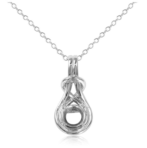 .925 Sterling Silver Rhodium Plated Braided Mounting Pendant With Chain