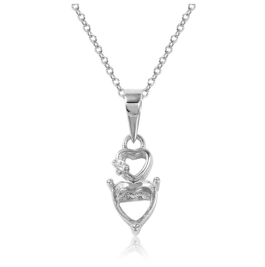 .925 Sterling Silver Rhodium Plated Double Heart Mounting Necklace