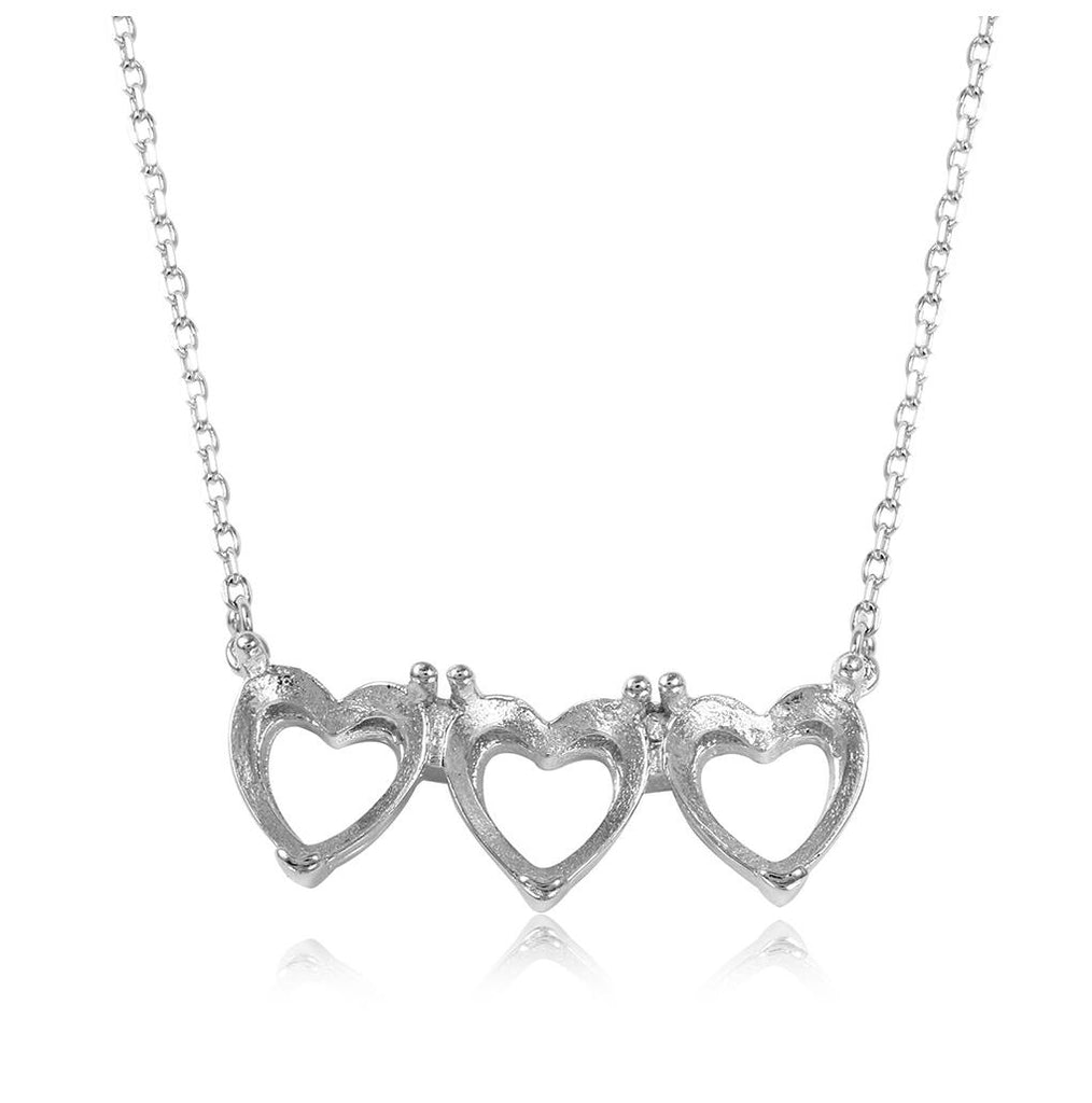 .925 Sterling Silver Rhodium Plated 3 Hearts Mounting Necklace