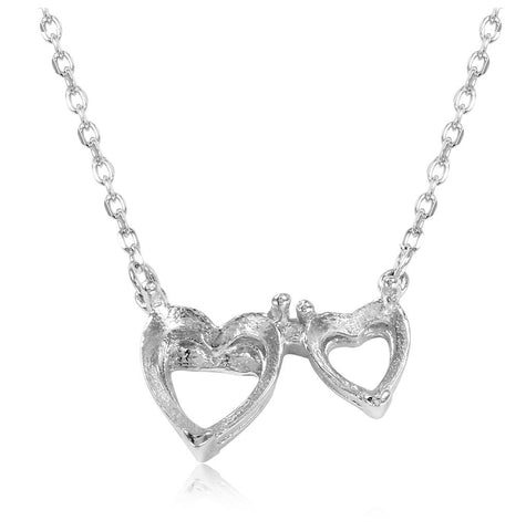 .925 Sterling Silver Rhodium Plated 2 Hearts Mounting Necklace