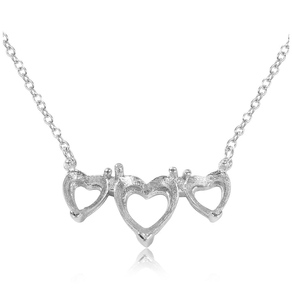 .925 Sterling Silver Rhodium Plated 3 Hearts Mounting Necklace