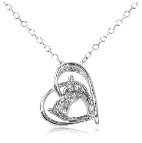 .925 Sterling Silver Rhodium Plated Open Heart Mounting Pendant With Chain