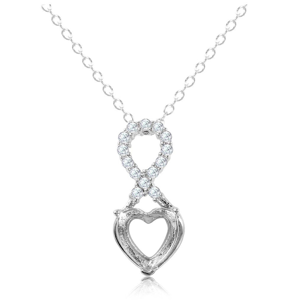 .925 Sterling Silver Rhodium Plated Personalized Infinity Drop Heart Mounting Necklace With Cz