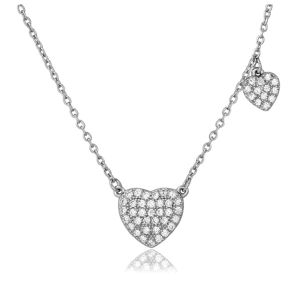 .925 Sterling Silver Rhodium Plated Cz Covered Heart Necklace