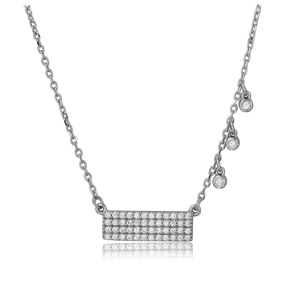 .925 Sterling Silver Bar With 3 Hanging Cz Stones Necklace