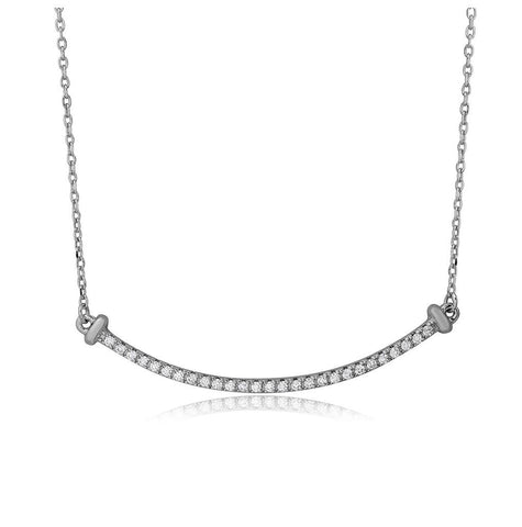 .925 Sterling Silver Rhodium Plated Cz Curve Line Necklace