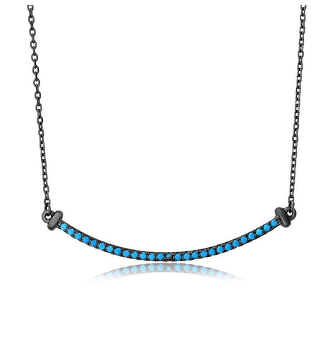 .925 Sterling Silver Black Rhodium Plated Line Turquoise Stone Necklace