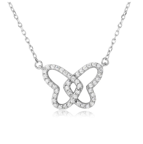 .925 Sterling Silver Rhodium Plated Open Cz Butterfly Necklace