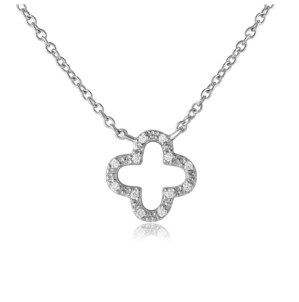 .925 Sterling Silver Rhodium Plated Open Clover Leaf Cz Necklace