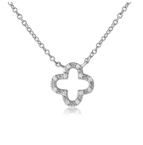 .925 Sterling Silver Rhodium Plated Open Clover Leaf Cz Necklace