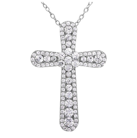 .925 Sterling Silver Rhodium Plated Cz Cross Necklace