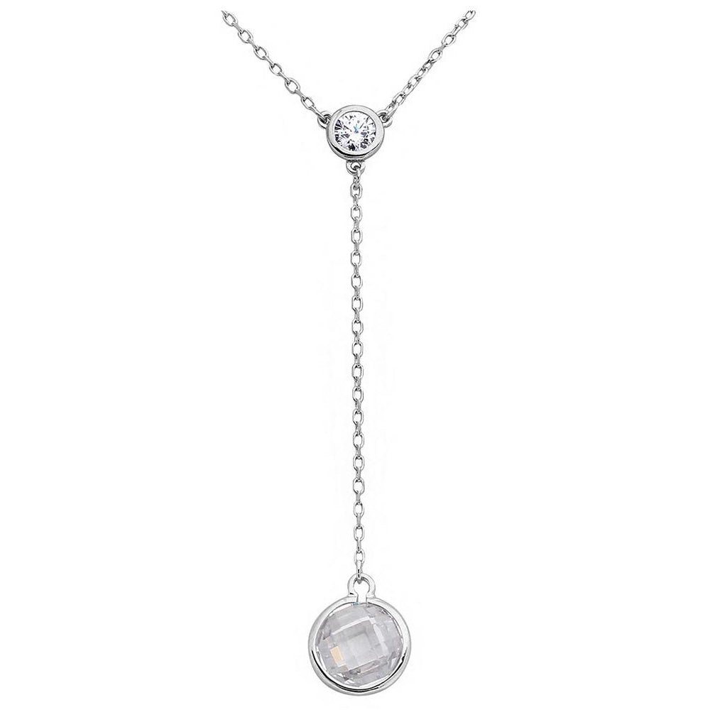 .925 Sterling Silver Rhodium Plated Double Cz Drop Necklace