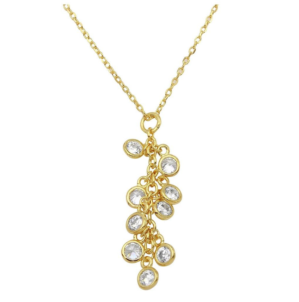 .925 Sterling Silver Gold Plated Multi Cz Drop Necklace