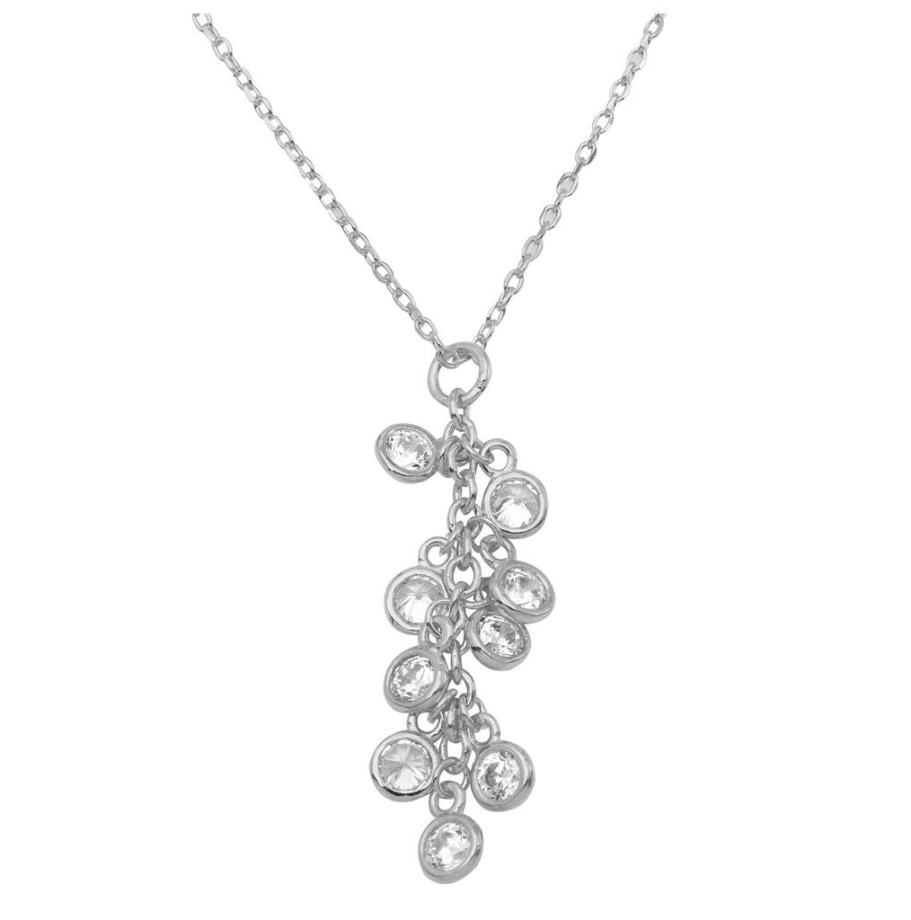 .925 Sterling Silver Rhodium Plated Multi Cz Drop Necklace