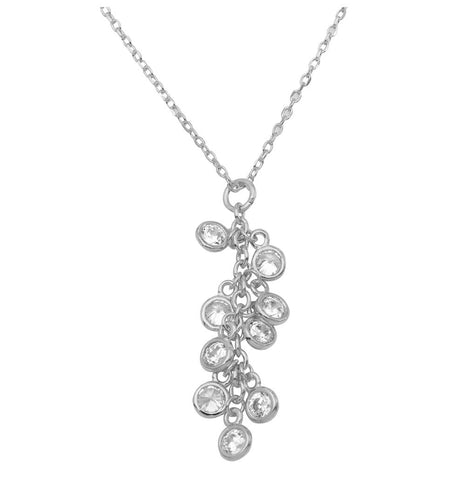 .925 Sterling Silver Rhodium Plated Multi Cz Drop Necklace