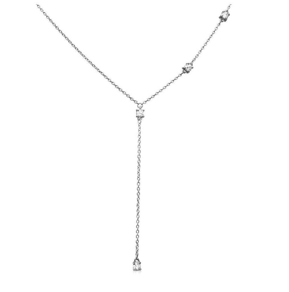 .925 Sterling Silver Rhodium Plated Dropped Round Cz Necklace