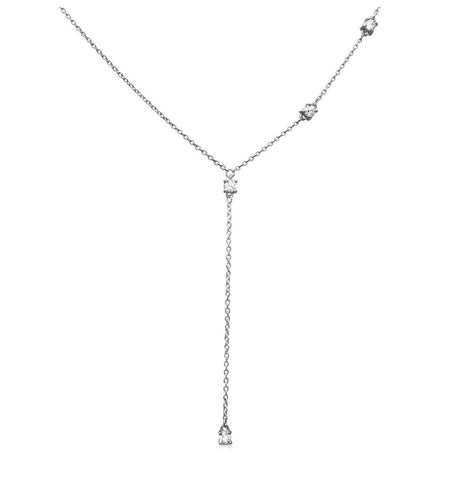 .925 Sterling Silver Rhodium Plated Dropped Round Cz Necklace