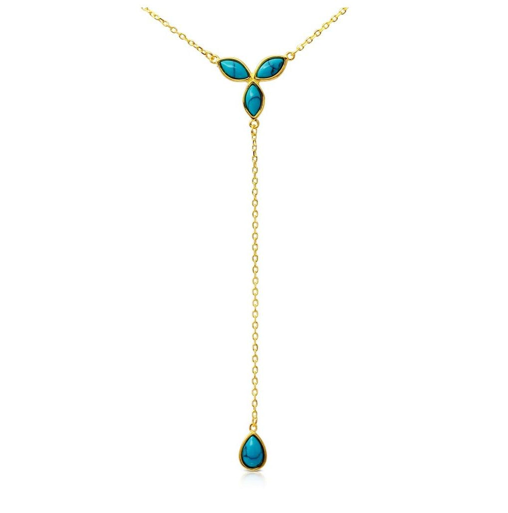 .925 Sterling Silver Gold Plated Hanging Turquoise Pearl Necklace