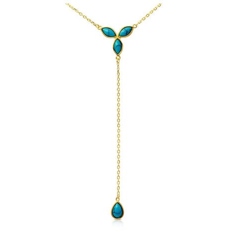 .925 Sterling Silver Gold Plated Hanging Turquoise Pearl Necklace