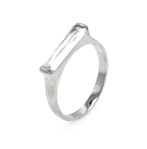 .925 Sterling Silver Rhodium Plated Long Clear Cz Bar Ring, <b>size: 5</b>