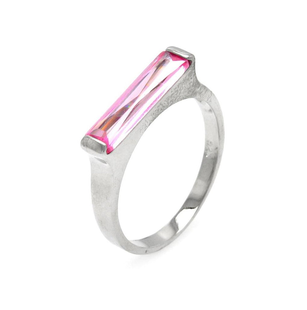 .925 Sterling Silver Rhodium Plated Long Pink Cz Bar Ring, <b>size: 5</b>