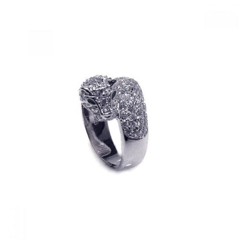 .925 Sterling Silver Rhodium Plated Pave Set Cz Tiger Face Ring, <b>size: 5</b>