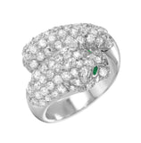 .925 Sterling Silver Rhodium Plated Green & Clear Pave Set Cz Jaguar Ring, <b>size: 5</b>