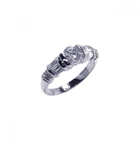 .925 Sterling Silver Rhodium Plated Clear Baguette Round Cz Ring, <b>size: 5</b>