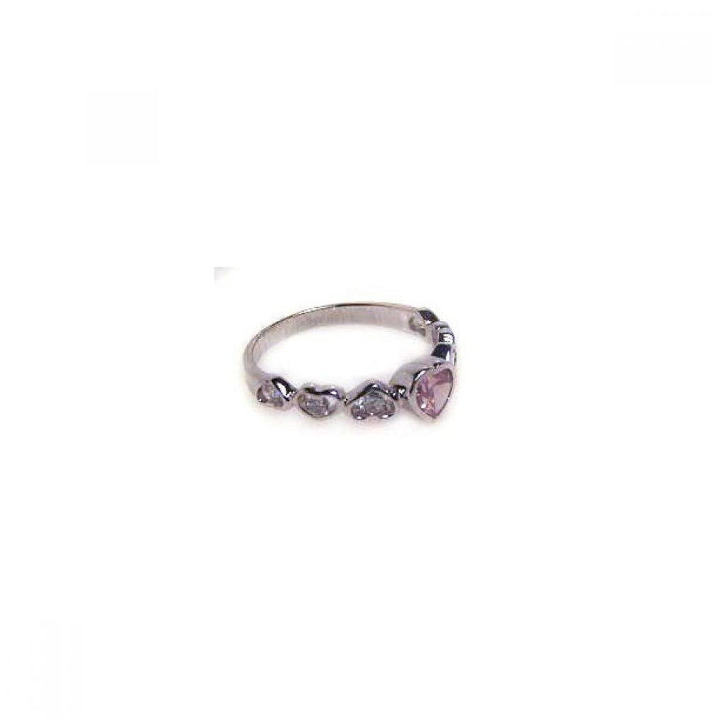 .925 Sterling Silver Rhodium Plated Pink Center Cz Heart Ring, <b>size: 5</b>