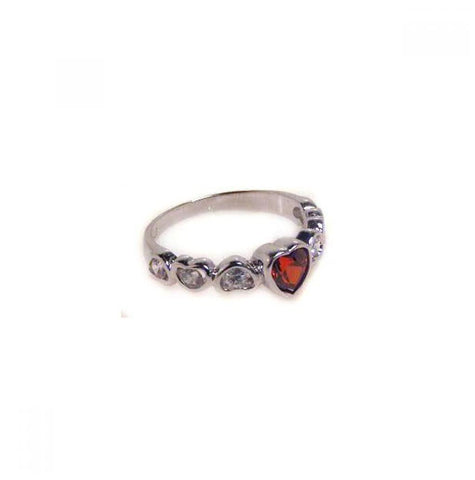 .925 Sterling Silver Rhodium Plated Red Center Cz Heart Ring, <b>size: 5</b>